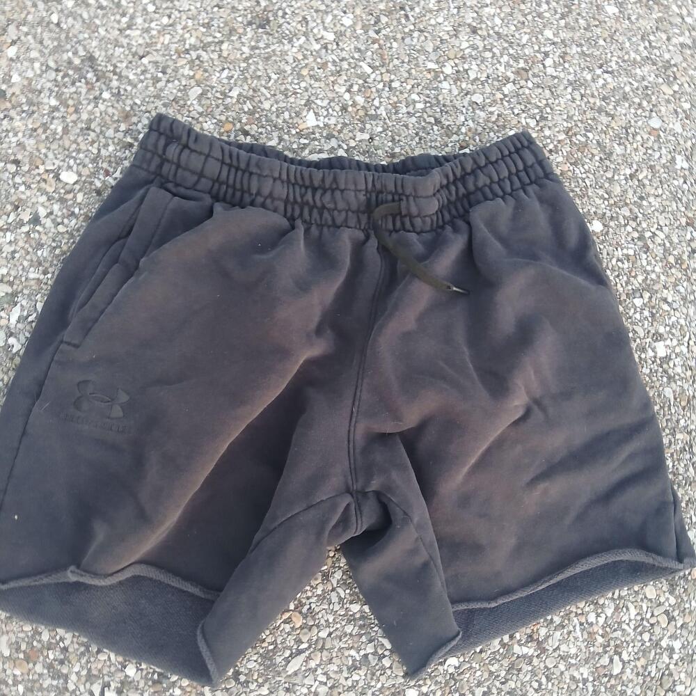 Under Armour Sweat Shorts Mens Large Black Fleece Elastic Waist Pockets Athletic